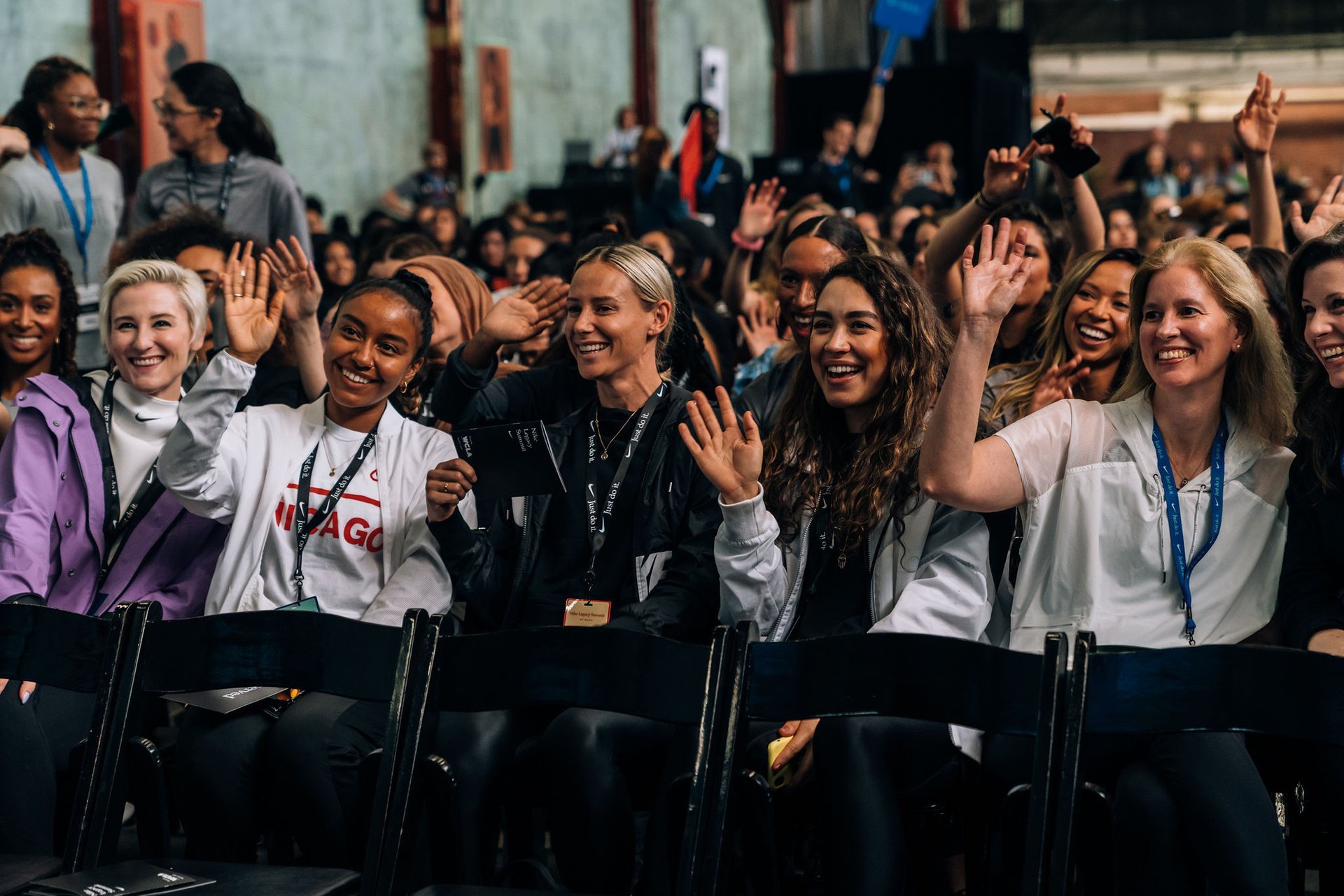 Coaches-in-training at Nike Women Coach LA, an event with the purpose of empowering girls through sports. 