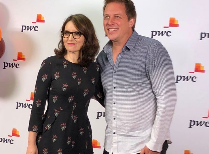 Tina Fey and Mike Super host a PriceWaterhouseCooper event at Madison Square Garden. 
