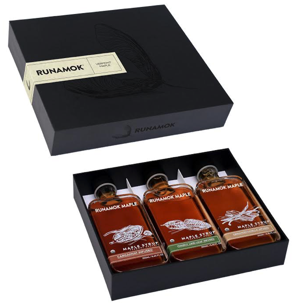 Custom corporate gift ideas of a box of a Runamok Maple Syrup