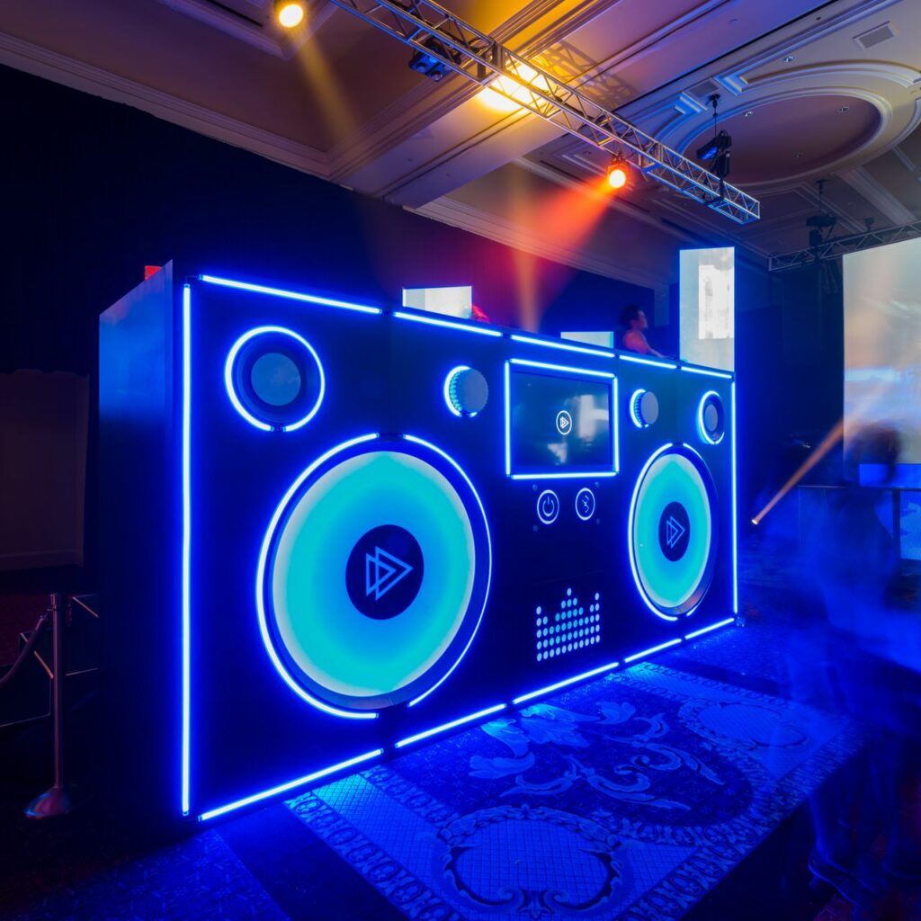 Large fabricated neon boom box