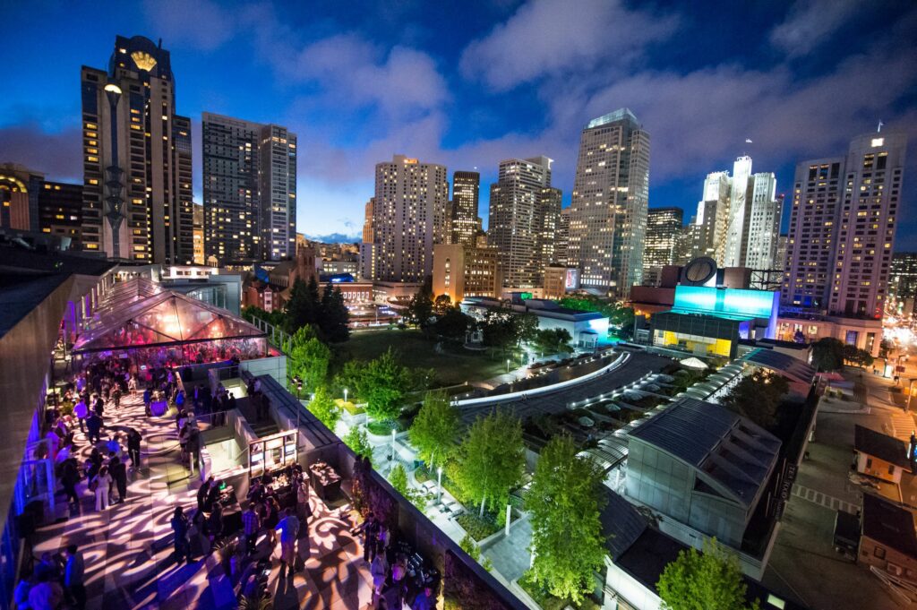 Part of the San Francisco skyline at night