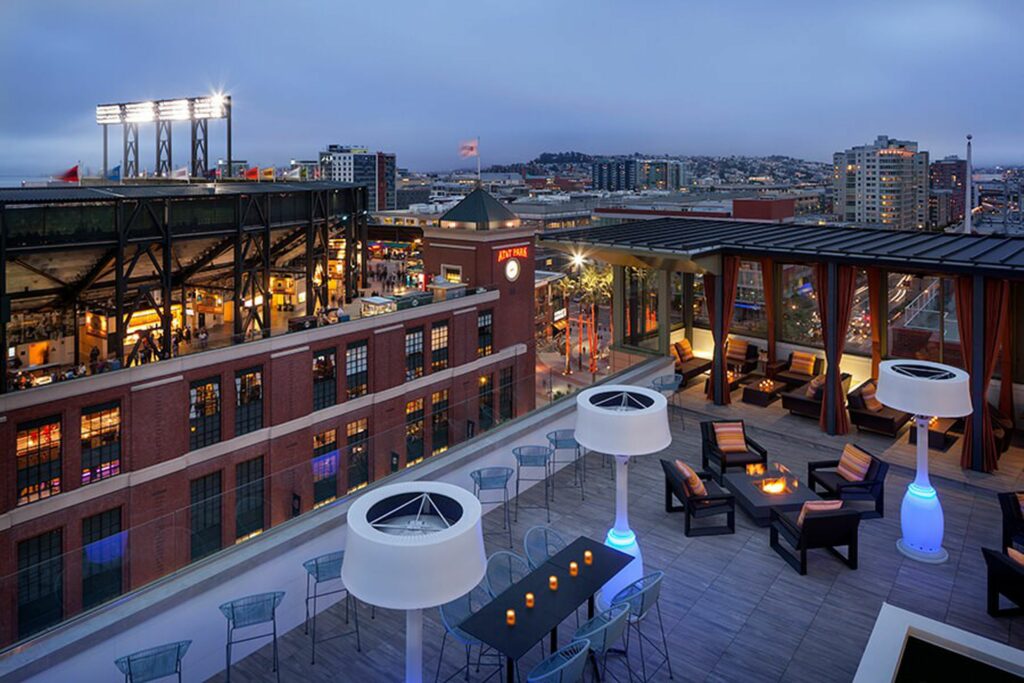 Rooftop bar overlooking part of the San Francisco skyline