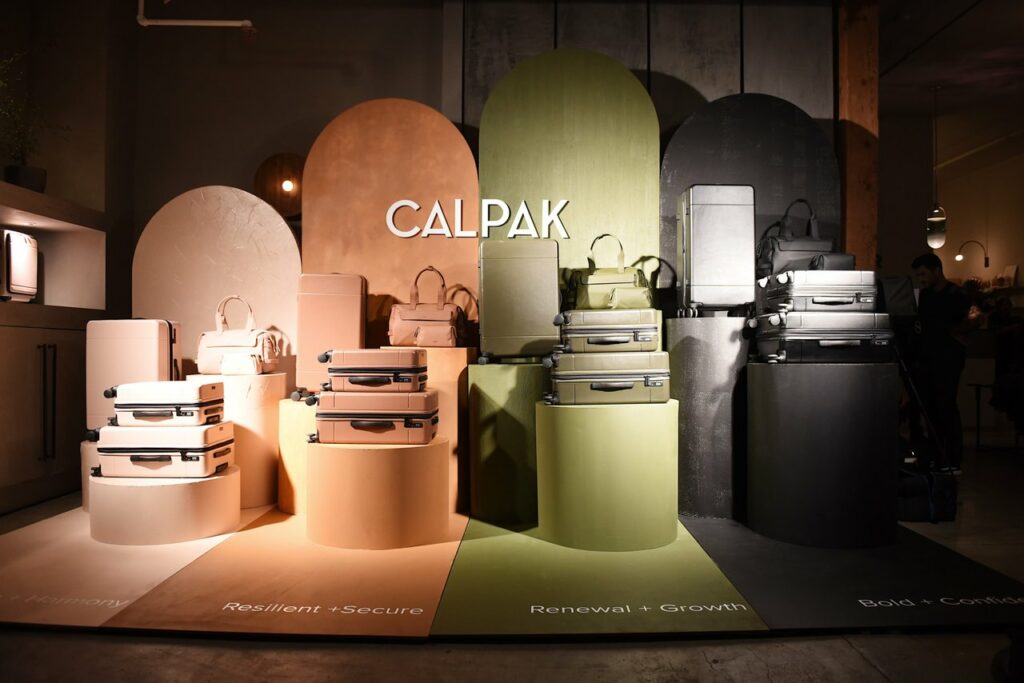 A stylized product set up for Calpak luggage