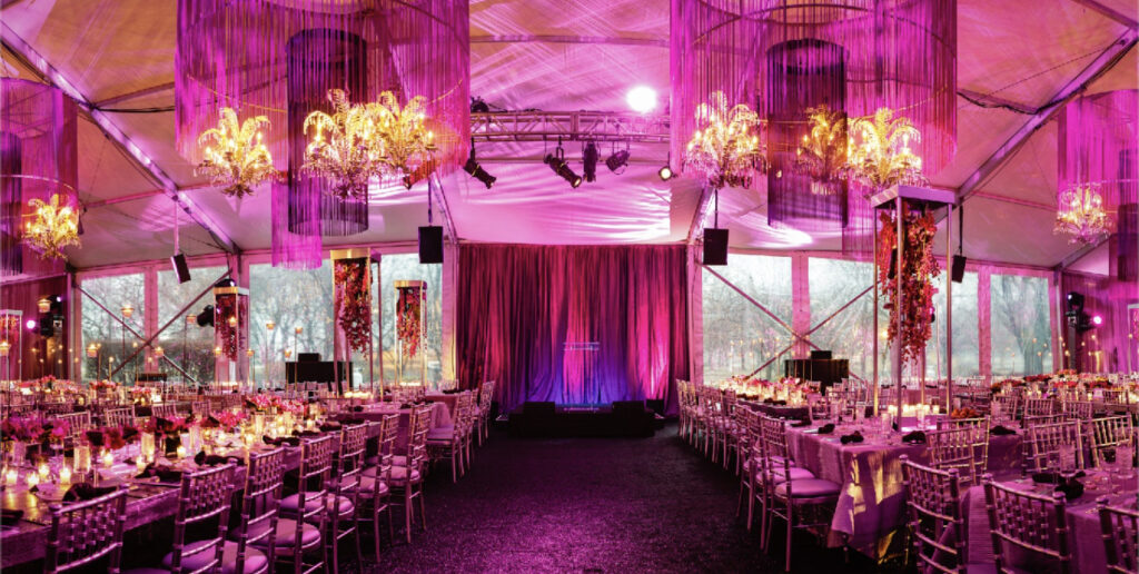 Chicago History Museum interior with pink uplighting 