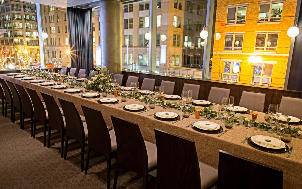 A long dining table at DBGB Kitchen and bar