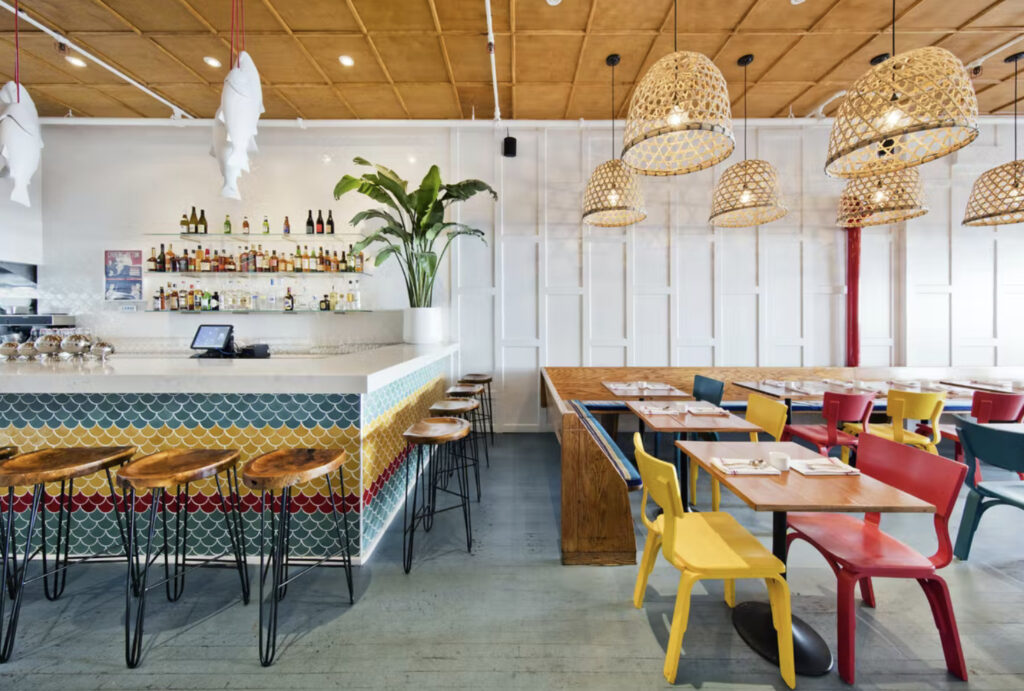 Fish Cheeks New York women owned restaurant adorned in bright colors