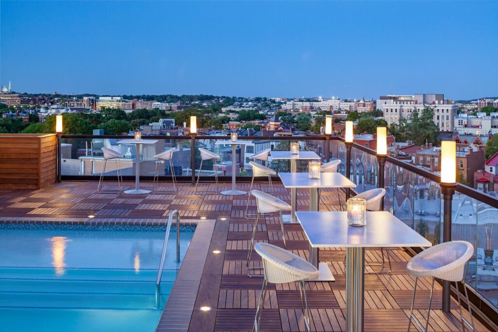 Hush Rooftop Bar in Washington D.C. complete with a pool and city views