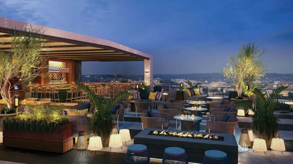 The large rooftop of Smoke & Mirrors overlooking Washington D.C.