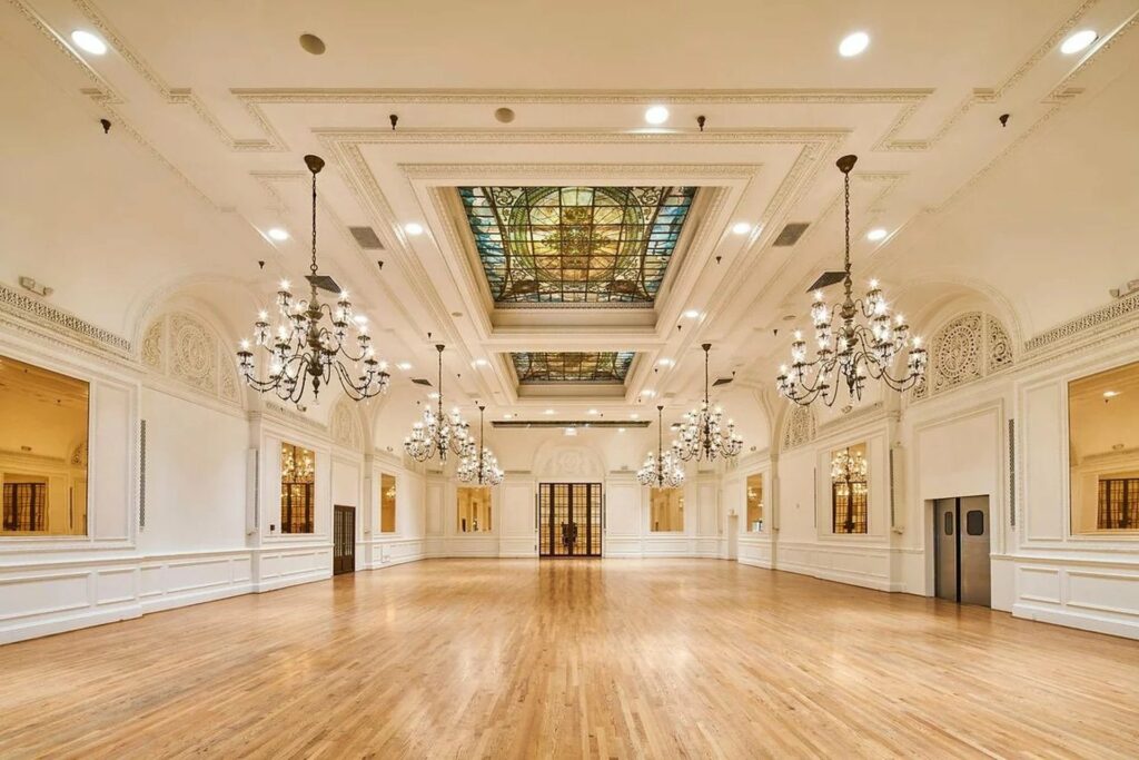 the palm court ball room with stained glass skylight