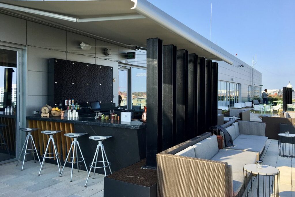 The modern rooftop of Whiskey Charlie in Washington D.C.