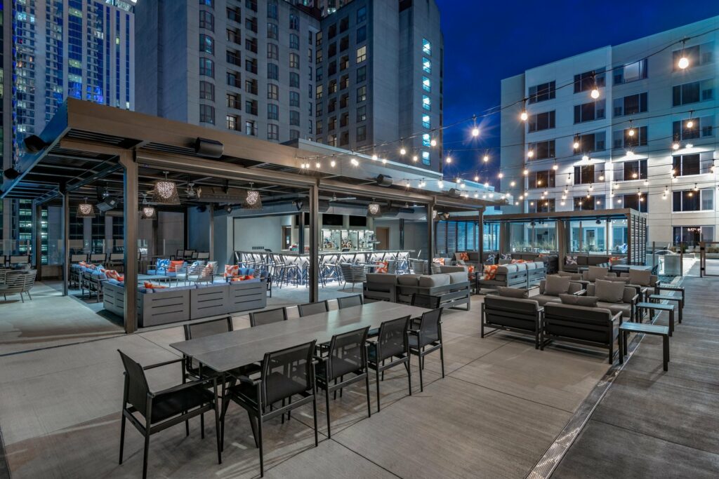 High Note Rooftop Bar Atlanta outside deck at night