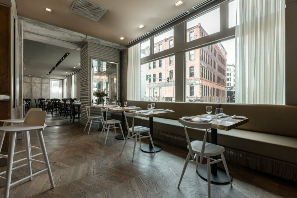 Menton restaurant in Boston with sleek design with large windows and lots of light