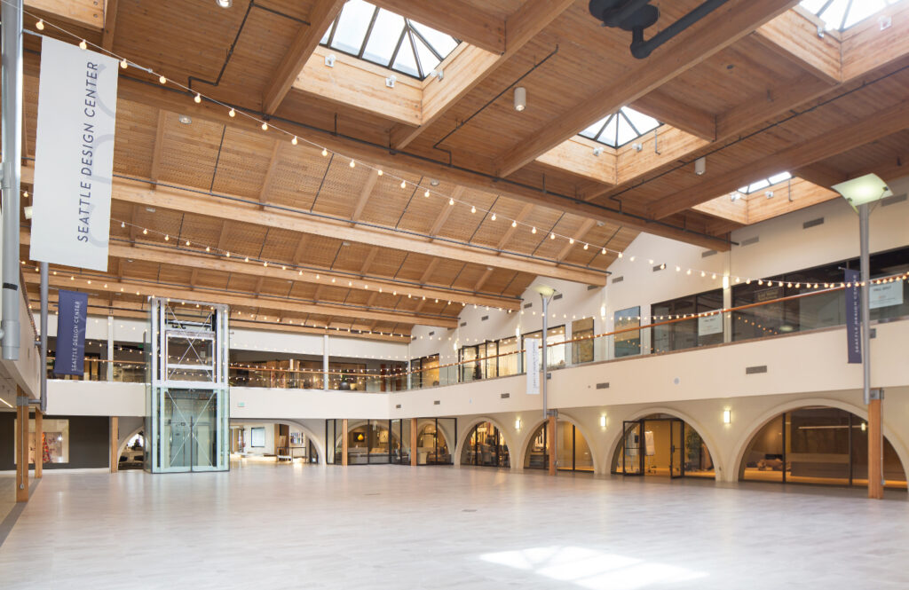 Seattle Design Center - a large open space with high ceilings and skylight