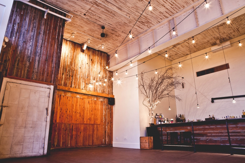 Sole Repair Shop in Seattle. Venue with wooden walls and ceiling plus string lights