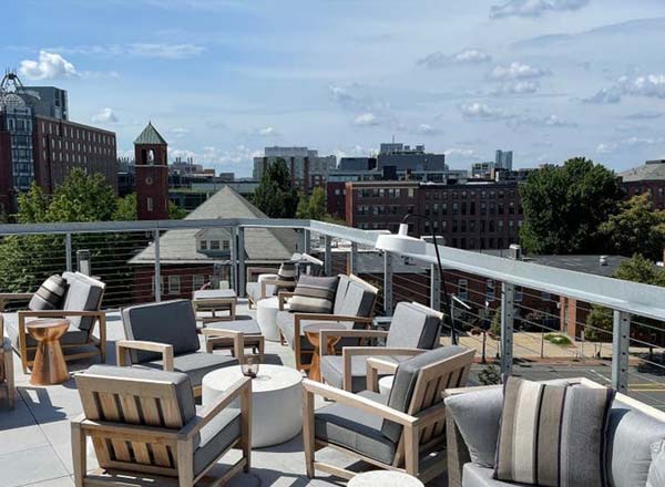 Blue Owl rooftop bar in Boston with views of the city