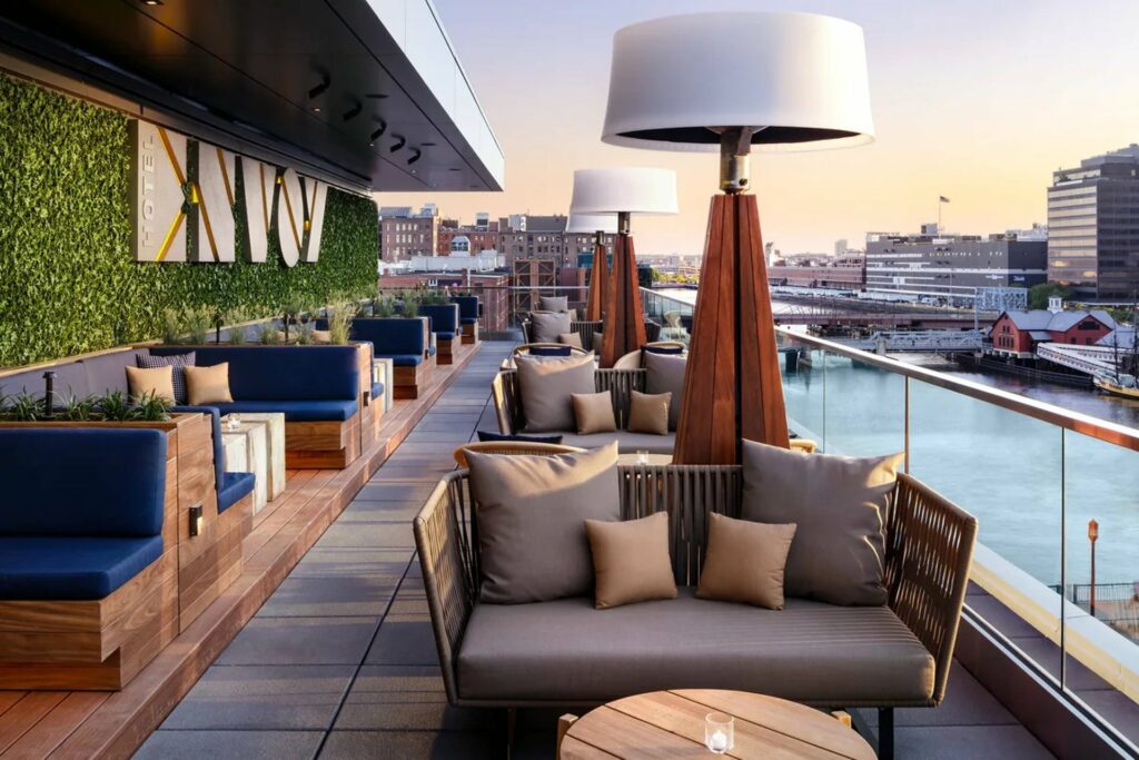 Lookout rooftop in Boston with views of the city and the water