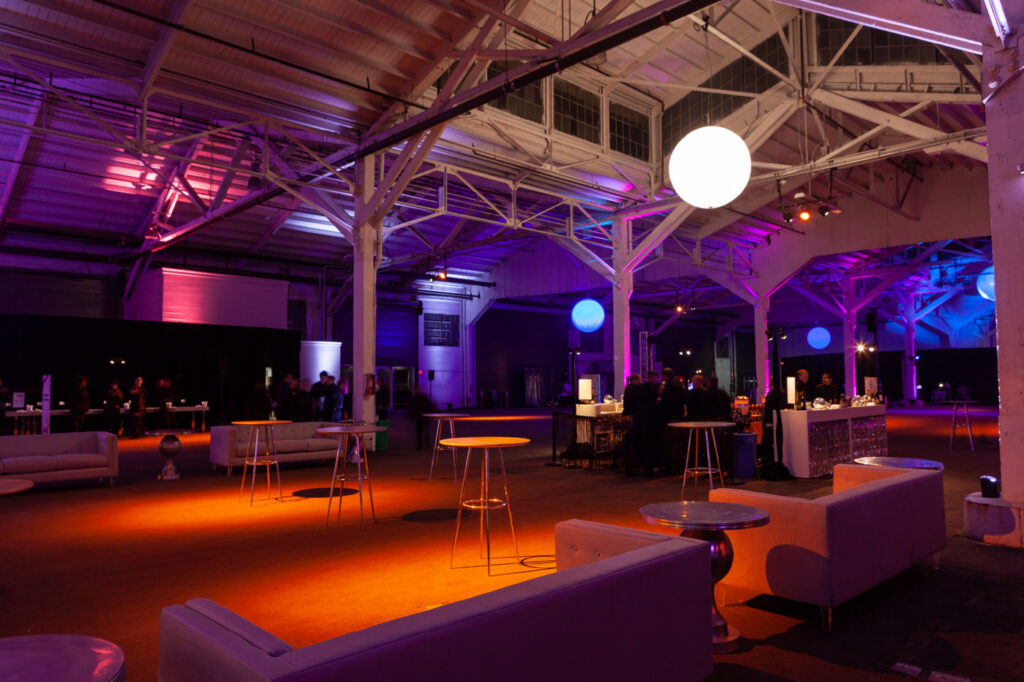 Pier 29 San Francisco large raw event space with colorful lighting