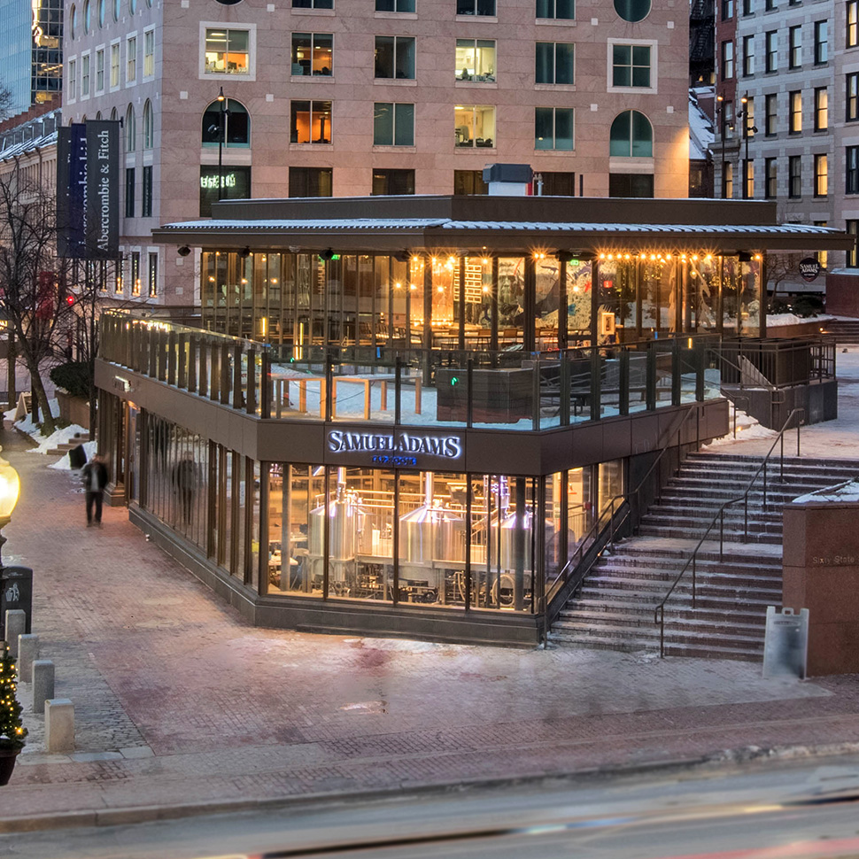 Sam Adams Taproom in Boston with a second story rooftop patio