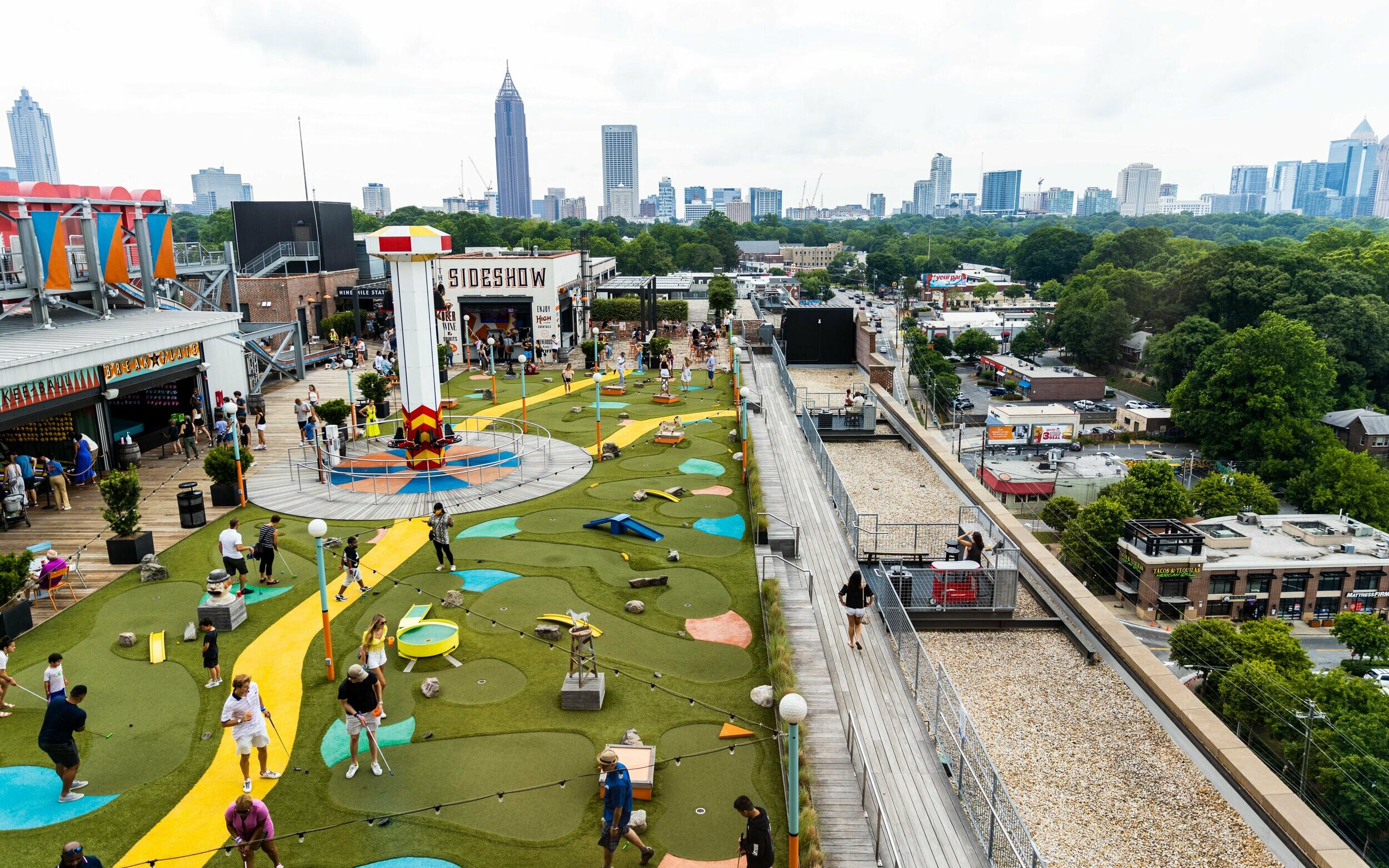 9 Mile Station unique outdoor Atlanta venue and rooftop with bar and mini golf and games