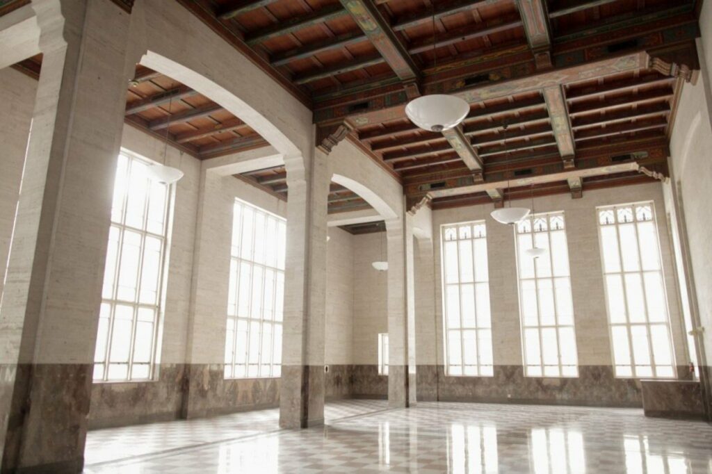 Alfred I. Dupont Building with large windows and marble flooring