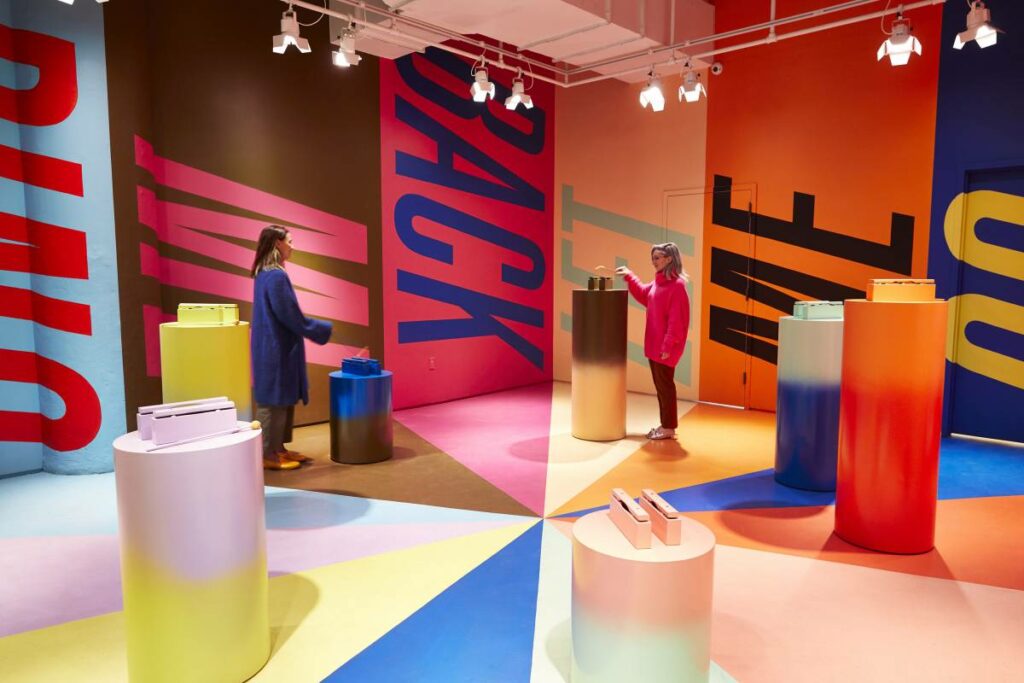 Color Factory in NYC with bright colorful walls and displays