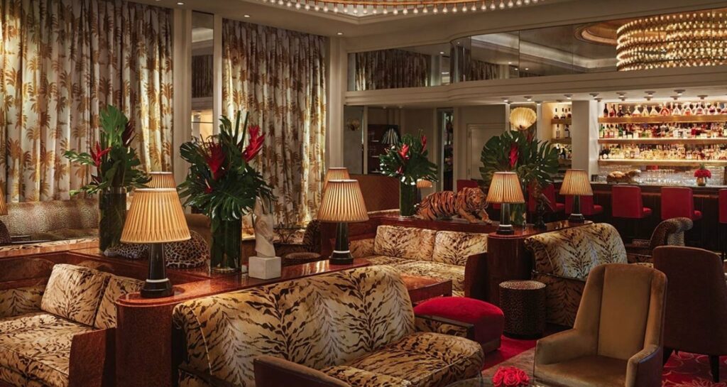 Faena Hotel Miami Beach with animal print furniture and warm lighting