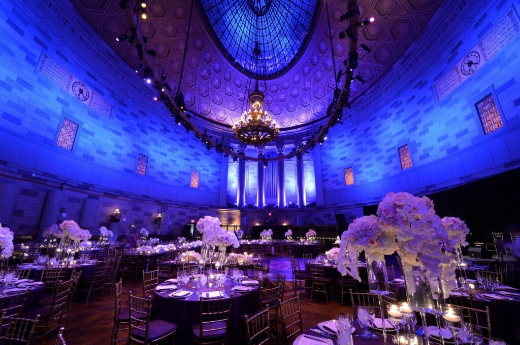 Gotham Hall in NYC with high ceilings and ornate details