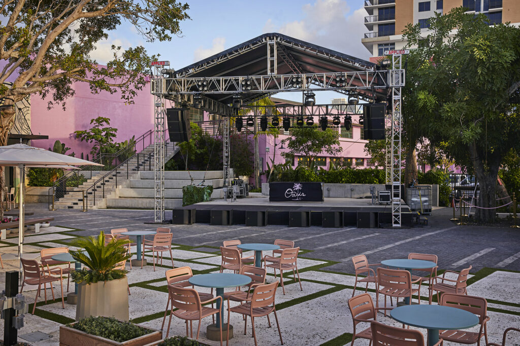 Oasis unique outside Miami venue with stage