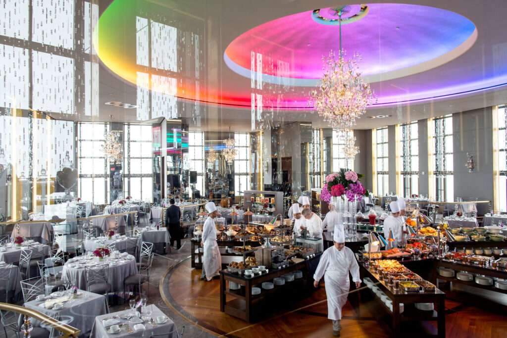 Rainbow Room with multiple color overhead lighting