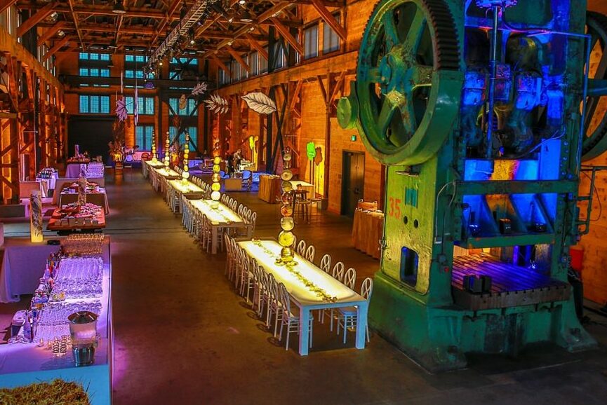 Large colorful industrial venue space 