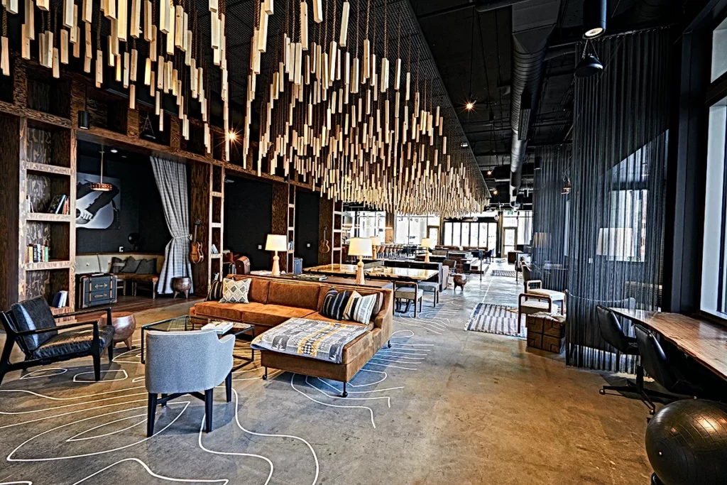 The Collective Seattle conference meeting space with an array if ceiling light fixtures