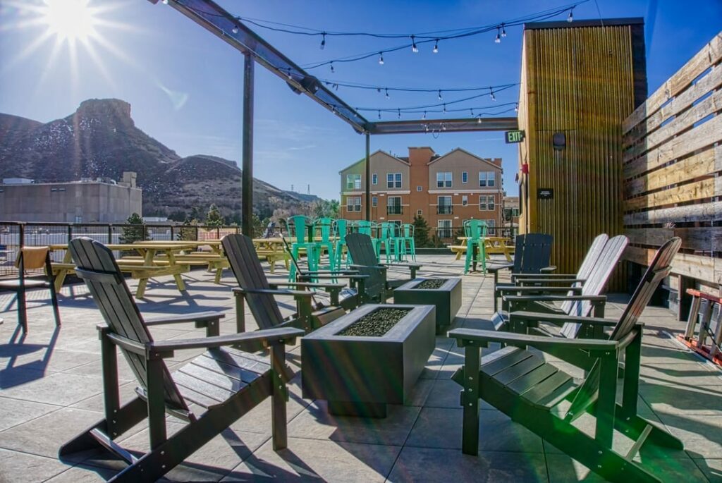 The Golden Mill Denver outside rooftop with city view