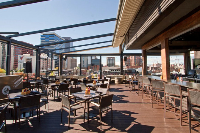 Viewhouse Ballpark Denver rooftop with city skyline view