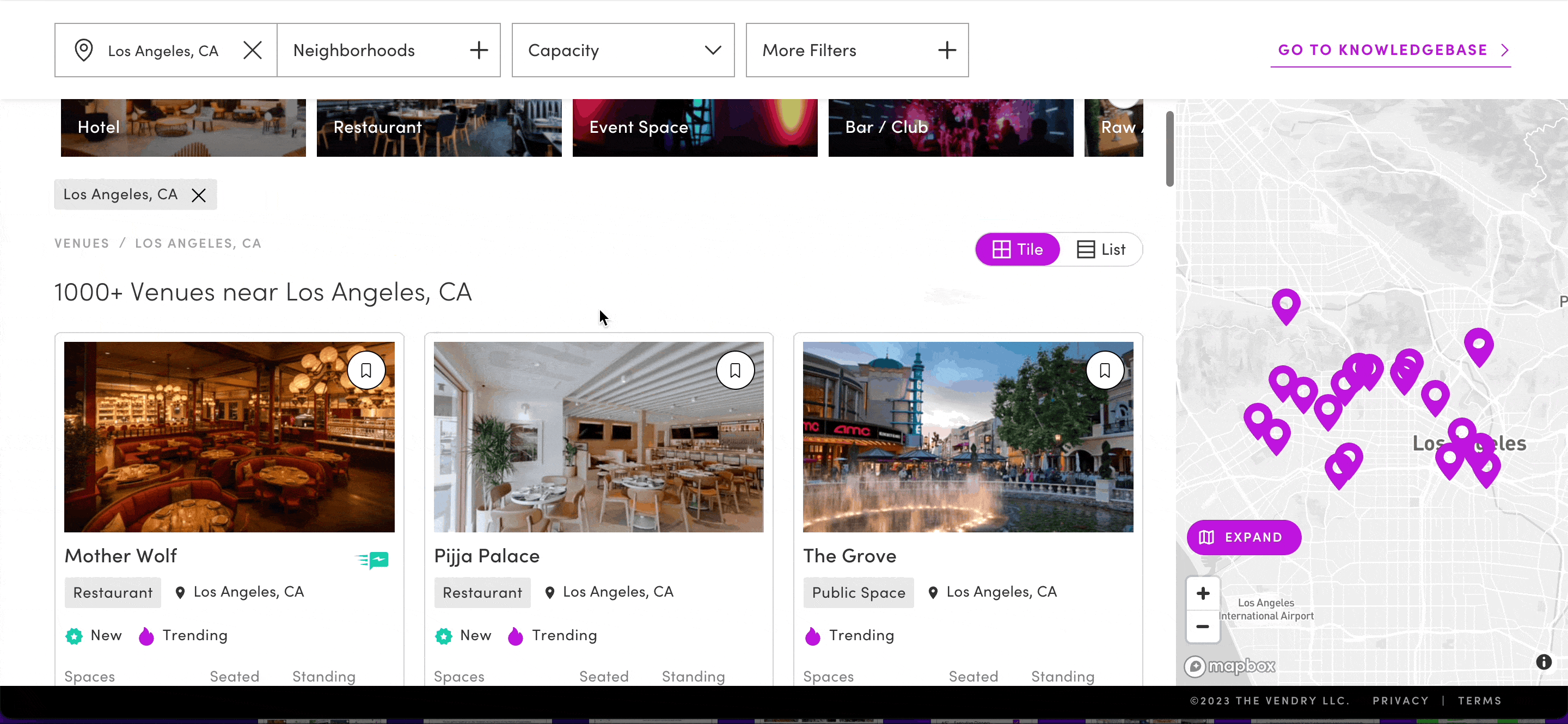Gif of venue search with Badges filtered