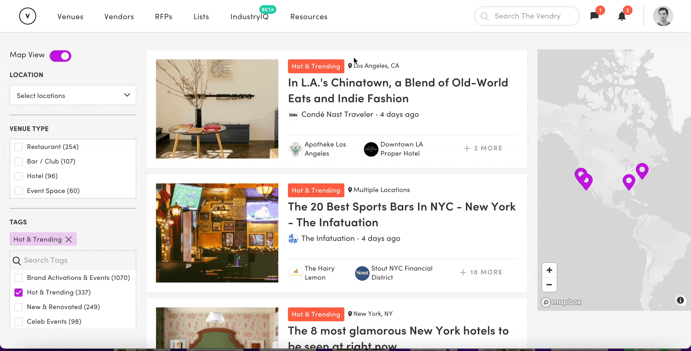 Gif of venue search to see New and Trending Badges