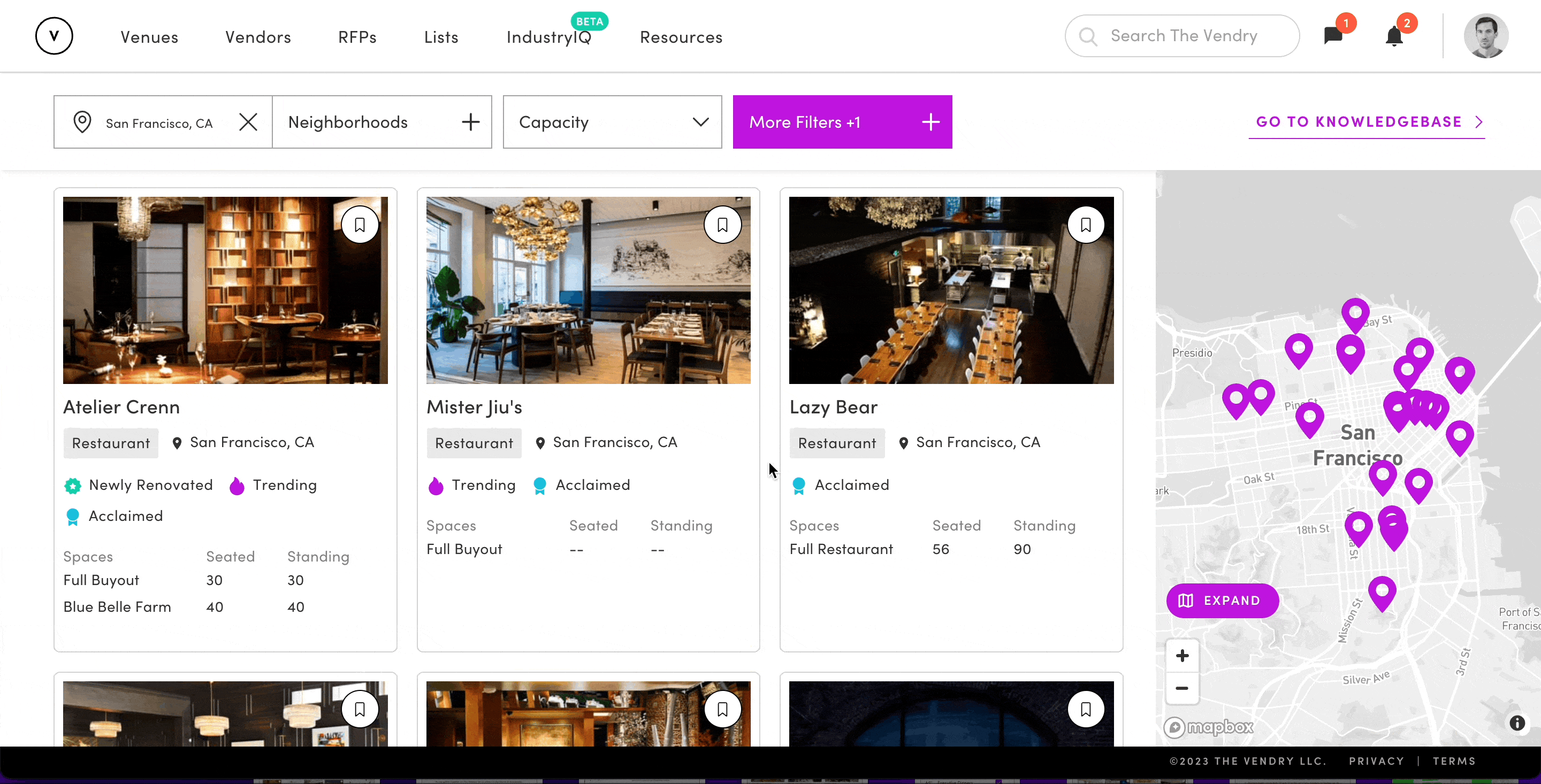 Gif of venue search to see venues with Acclaimed Badges