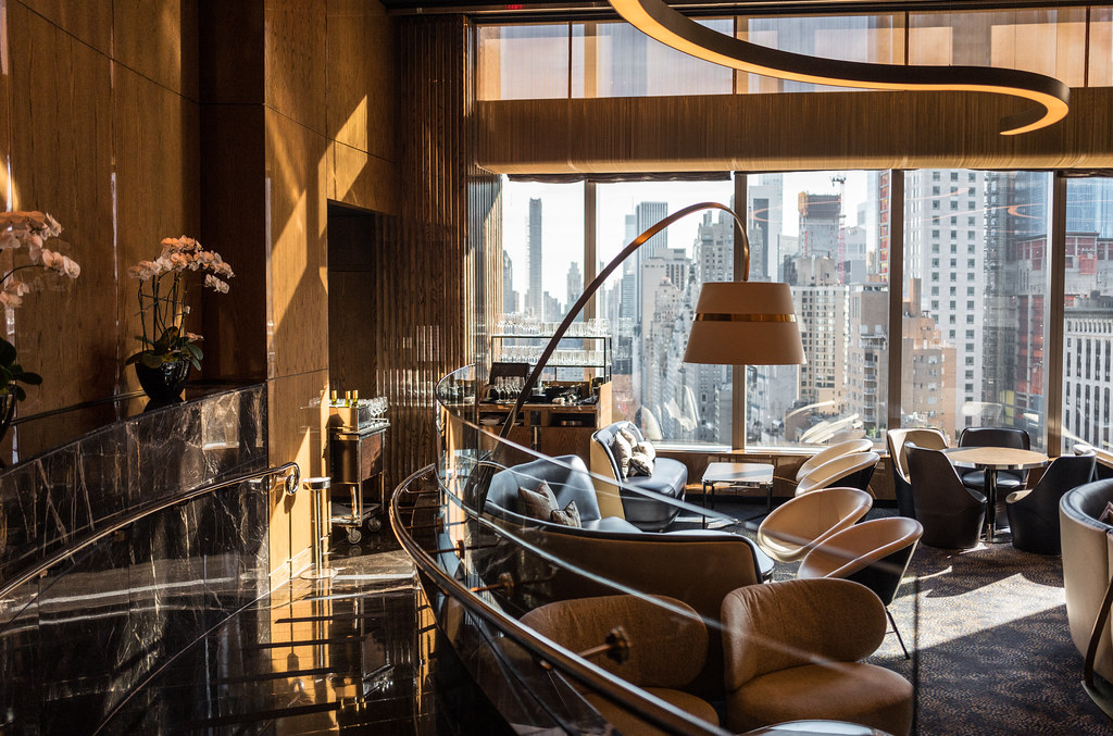 Inside the Mandarin Oriental in New York City with a view of the city