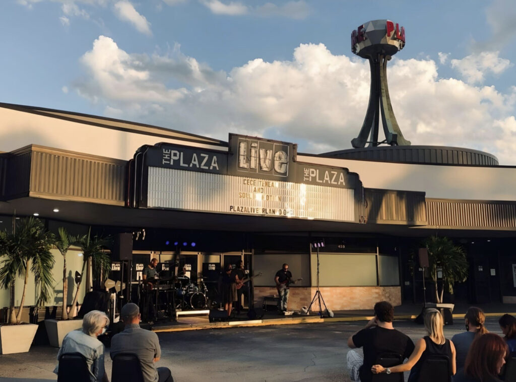 The Plaza Live event venue marquee sign and entrance during a concert and photo shoot