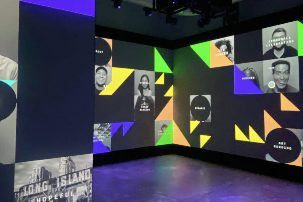 Portrait and shape colorful projections in a raw event space