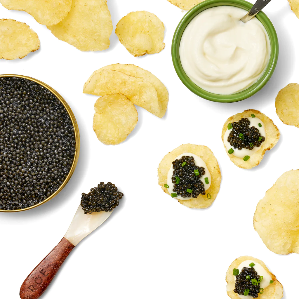 Caviar on potato chips