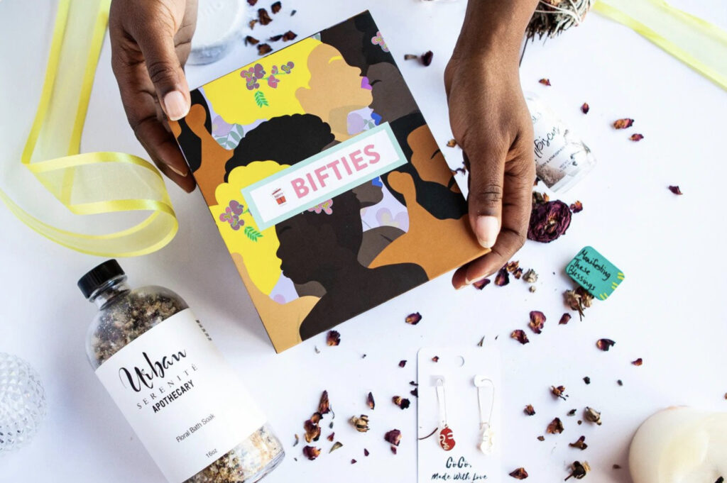 A Bifties custom box filled with apothecary gifts from a black-owned company