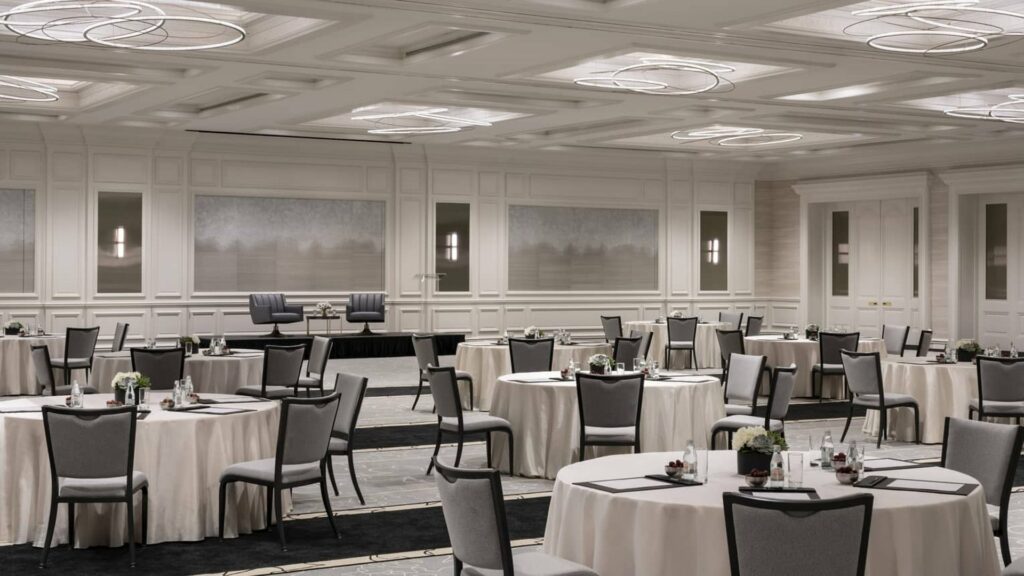 A large ballroom with a modern vibe and an elegant designs 