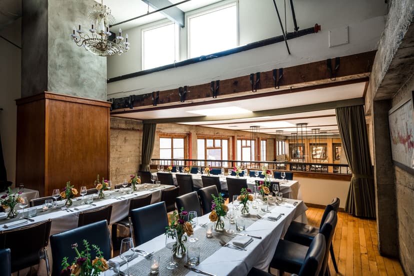 Foreign Cinema in San Francisco with large skylights and long private dining tables